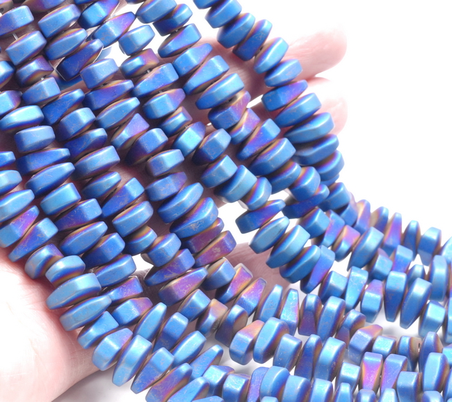 как выглядит 12X5MM MATTE BLUE HEMATITE GEMSTONE NUGGET LOOSE BEADS 15.5" фото