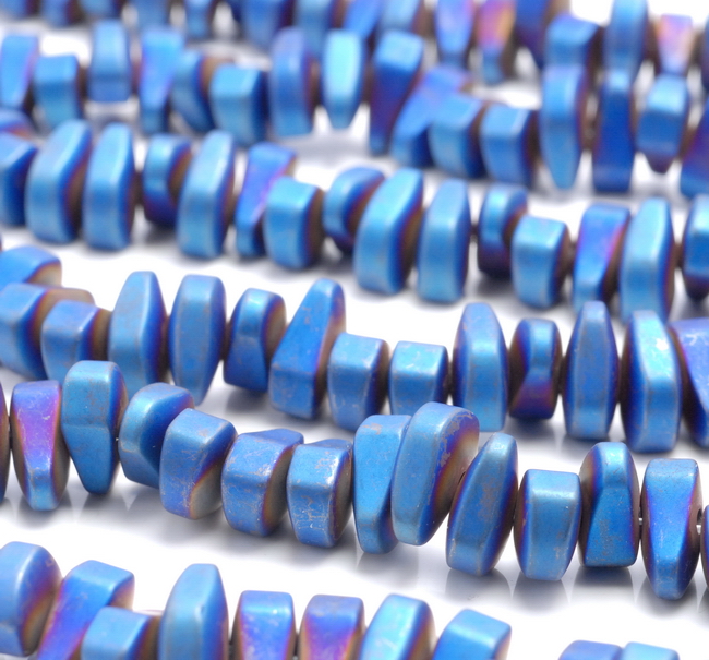 как выглядит 12X5MM MATTE BLUE HEMATITE GEMSTONE NUGGET LOOSE BEADS 15.5" фото