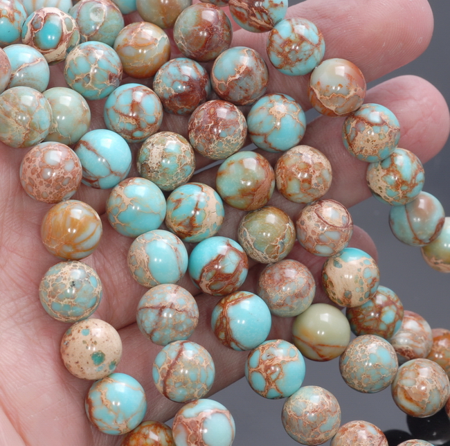 10MM BLUE BROWN IMPERIAL JASPER GEMSTONE ROUND LOOSE BEADS 15.5