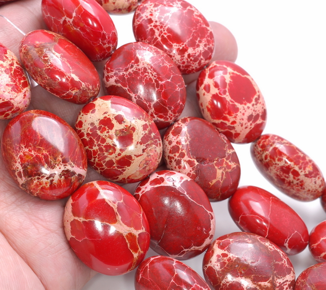 27X22MM RED IMPERIAL JASPER GEMSTONE OVAL LOOSE BEADS 7.5